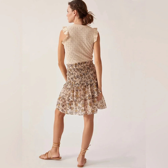 Anthropologie Current Air Sweater Dress Smocked Ruffle Crewneck Floral Knit Mini - Picture 3 of 9